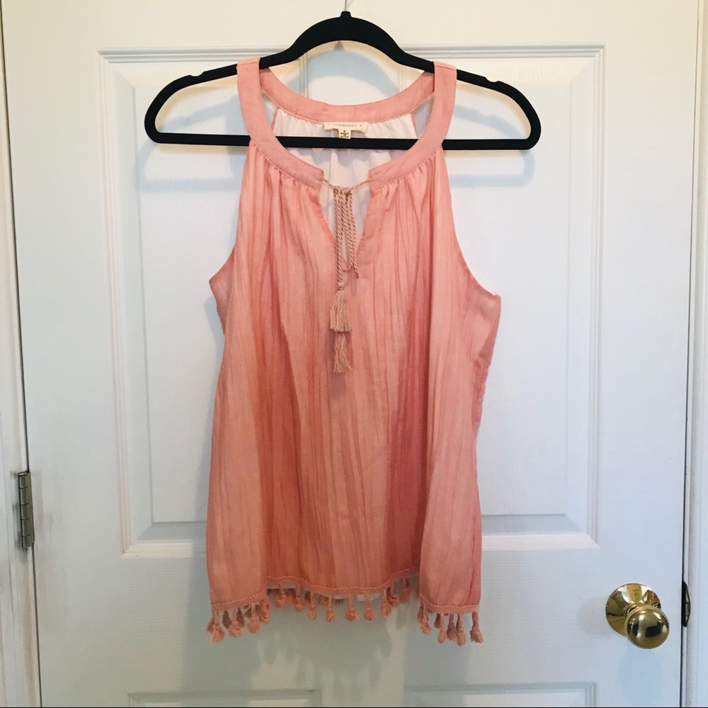 Crescent Halter Style Tank with Tassel Details